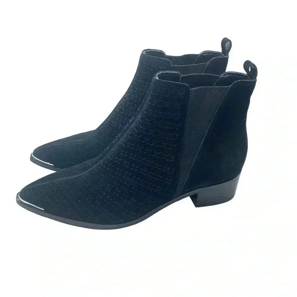 Marc Fisher suede black silver metallic pointed toe Chelsea boot size 6.5 - Picture 2 of 7